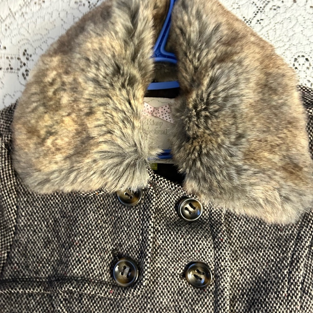 Kids Faux Fur Collar Tweed Coat